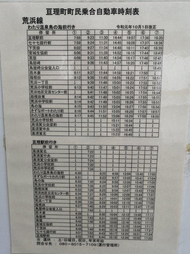 鳥の海温泉のバス時刻表